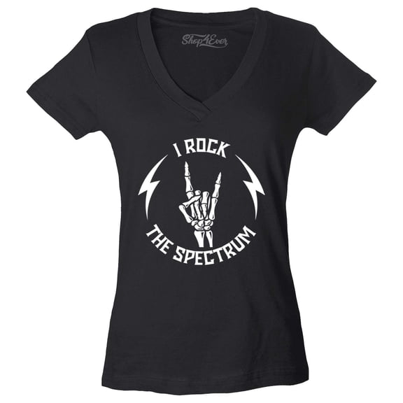 Shop4Ever Women's I Rock The Spectrum Skeleton Skull Slim Fit V-Neck T-Shirt X-Large Black