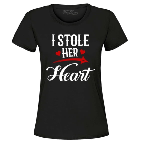 Shop4Ever Women's I Stole Her Heart Couples Matching Valentine Graphic T-Shirt XX-Large Black