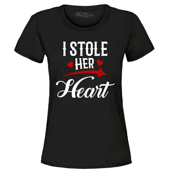 Shop4Ever Women's I Stole Her Heart Couples Matching Valentine Graphic T-Shirt XXX-Large Black