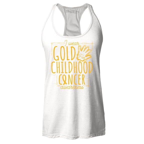 Shop4Ever Women's I Wear Gold for Childhood Cancer Awareness Racerback Tank Top X-Small White