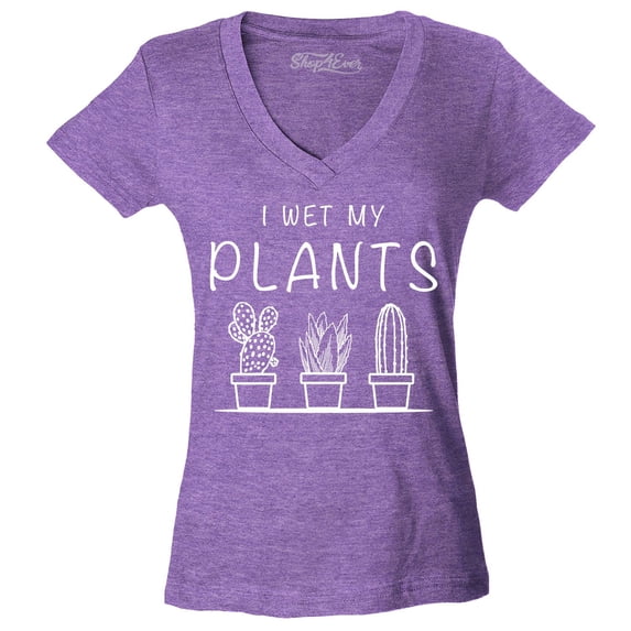Shop4Ever Women's I Wet My Plants Slim Fit V-Neck T-Shirt XX-Large Heather Purple