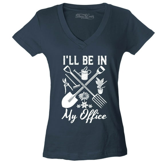 Shop4Ever Women's I'll Be in My Office Gardening Plant Lover Slim Fit V-Neck T-Shirt XX-Large Charcoal