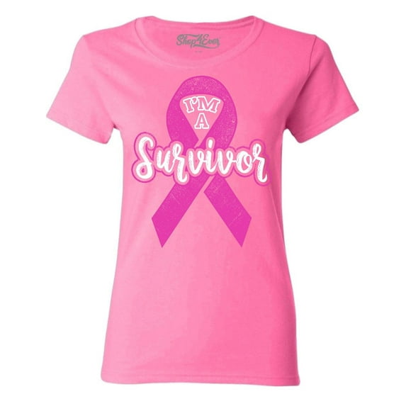 Shop4Ever Women's I'm A Survivor Breast Cancer Awareness Graphic T-Shirt Large Azalea Pink