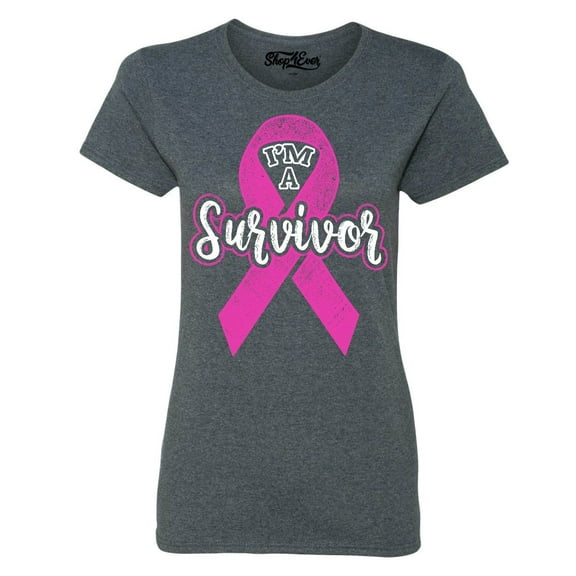 Shop4Ever Women's I'm A Survivor Breast Cancer Awareness Graphic T-Shirt Large Dark Heather