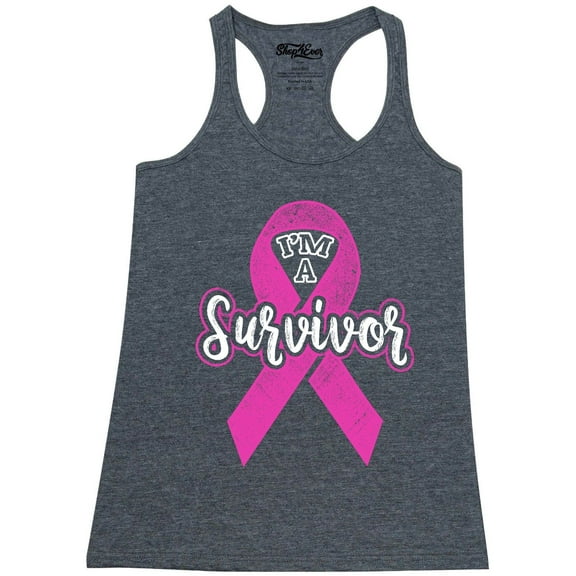 Shop4Ever Women's I'm A Survivor Breast Cancer Awareness Racerback Tank Top X-Large Charcoal