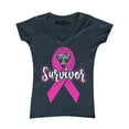 thumbnail image 1 of Shop4Ever Women's I'm A Survivor Breast Cancer Awareness Slim Fit V-Neck T-Shirt XX-Large Charcoal, 1 of 5