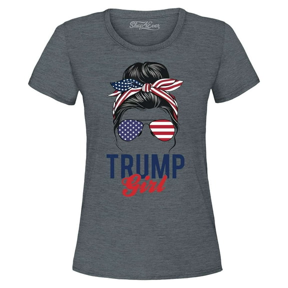 Shop4Ever Women's I'm A Trump Girl American Flag Sunglasses Bandana Graphic T-Shirt Large Dark Heather