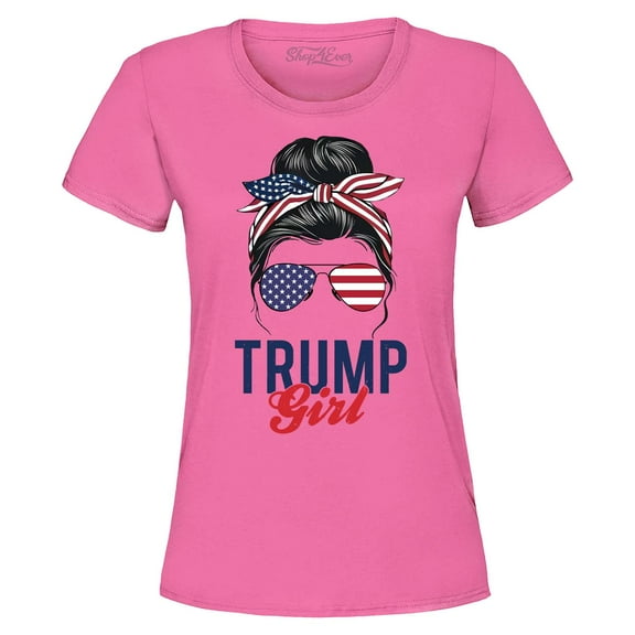 Shop4Ever Women's I'm A Trump Girl American Flag Sunglasses Bandana Graphic T-Shirt Small Azalea Pink
