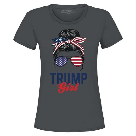 Shop4Ever Women's I'm A Trump Girl American Flag Sunglasses Bandana Graphic T-Shirt XX-Large Charcoal