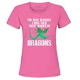 thumbnail image 1 of Shop4Ever Women's I'm Here Because I was Told There Would Be Dragons Graphic T-Shirt XX-Large Azalea Pink, 1 of 5