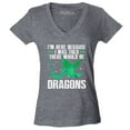 thumbnail image 1 of Shop4Ever Women's I'm Here Because I was Told There Would Be Dragons Slim Fit V-Neck T-Shirt Large Heather Charcoal, 1 of 5