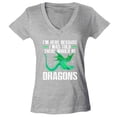 thumbnail image 1 of Shop4Ever Women's I'm Here Because I was Told There Would Be Dragons Slim Fit V-Neck T-Shirt Large Sports Grey, 1 of 5