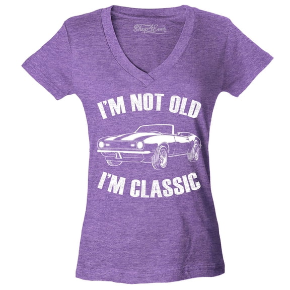 Shop4Ever Women's I'm Not Old I'm Classic Slim Fit V-Neck T-Shirt Small Heather Purple
