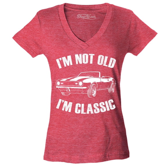 Shop4Ever Women's I'm Not Old I'm Classic Slim Fit V-Neck T-Shirt Small Heather Red