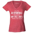 thumbnail image 1 of Shop4Ever Women's I'm Not Responsible for What My Face Does When You Talk Slim Fit V-Neck T-Shirt Medium Heather Red, 1 of 5