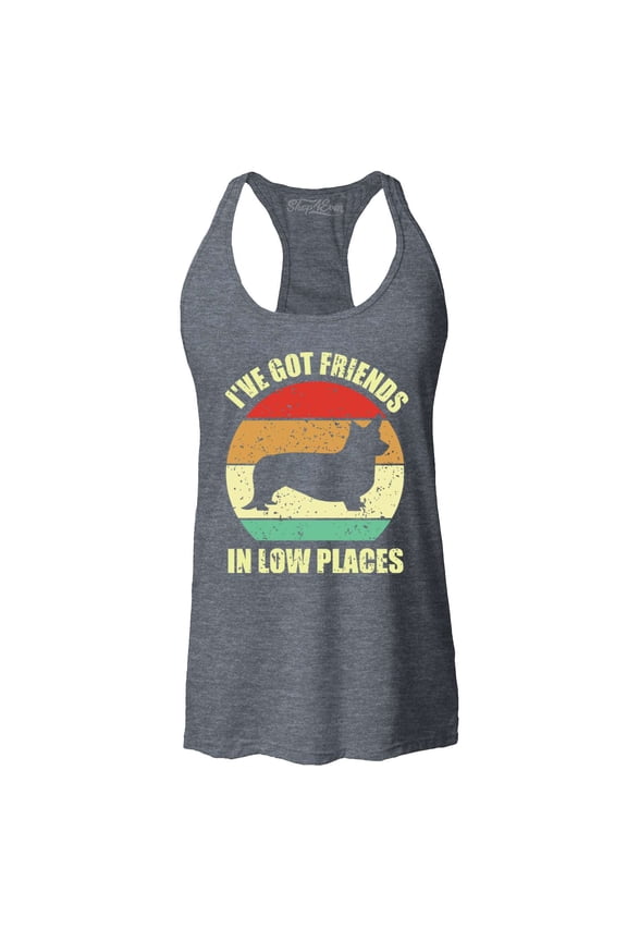 Women's I've Got Friends in Low Places Corgi Funny Dog Racerback Tank Top X-Large Charcoal