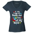 thumbnail image 1 of Shop4Ever Women's  If You Think My Hands are Full Heart Autism Slim Fit V-Neck T-Shirt Large Charcoal, 1 of 5