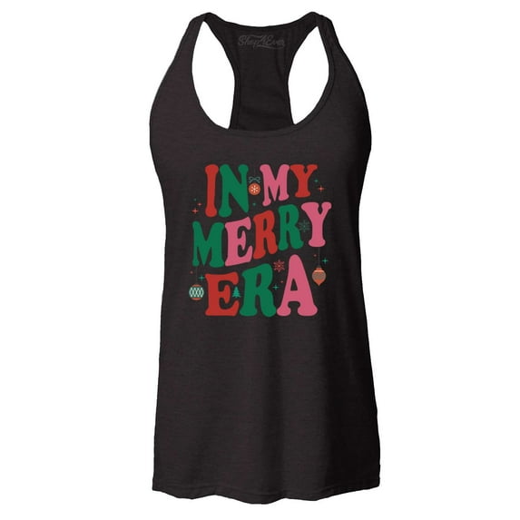 Shop4Ever Women's In My Merry Era Christmas Time Racerback Tank Top Medium Black