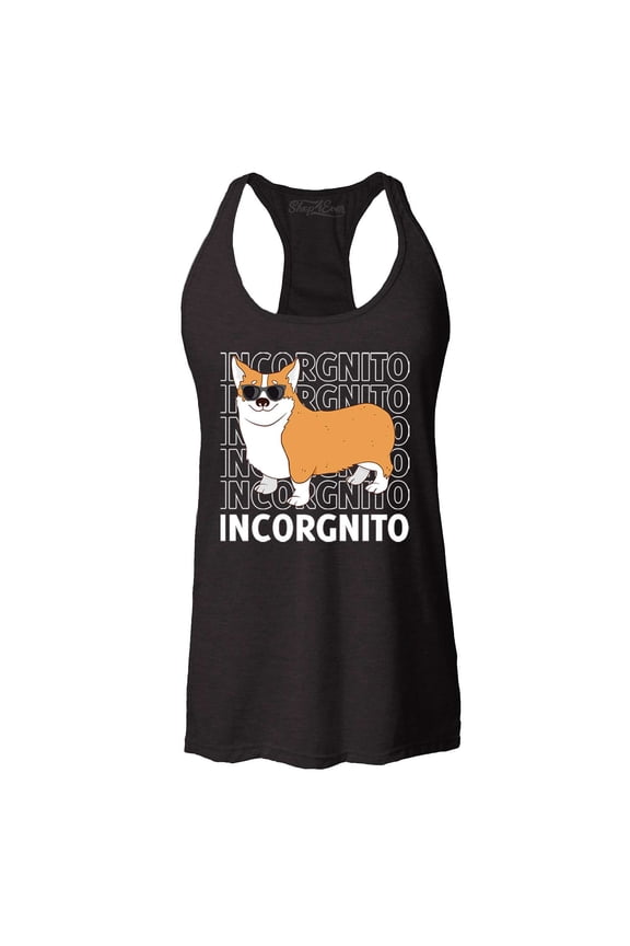 Women's Incorgnito Funny Corgi Dog Incognito Racerback Tank Top Small Black