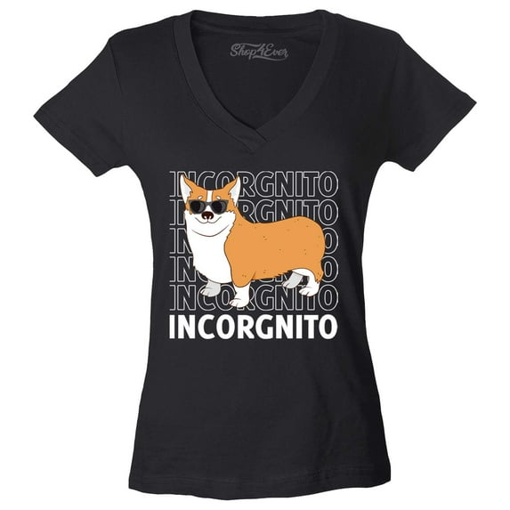 Shop4Ever Women's Incorgnito Funny Corgi Dog Incognito Slim Fit V-Neck T-Shirt X-Large Black