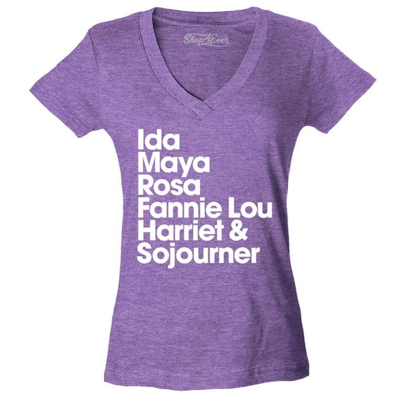 Shop4Ever Women's Inspirational Black Women Leaders Slim Fit V-Neck T-Shirt Medium Heather Purple