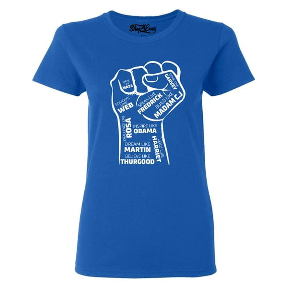 Shop4Ever Women's Inspiring Black Leaders Fist Graphic T-Shirt X-Large Royal Blue