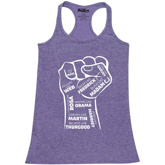 Shop4Ever Women's Inspiring Black Leaders Fist Racerback Tank Top Medium Purple
