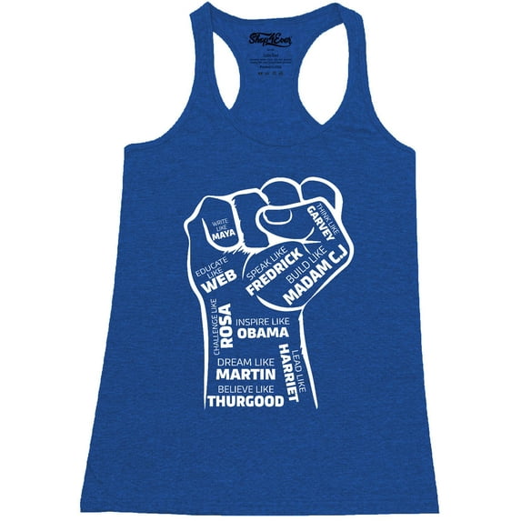Shop4Ever Women's Inspiring Black Leaders Fist Racerback Tank Top Medium Royal Blue