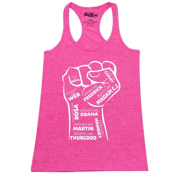 Shop4Ever Women's Inspiring Black Leaders Fist Racerback Tank Top Small Fuchsia