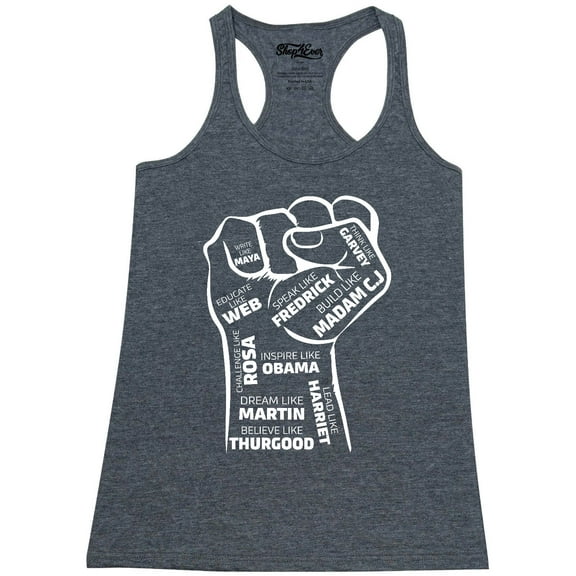 Shop4Ever Women's Inspiring Black Leaders Fist Racerback Tank Top XX-Large Charcoal