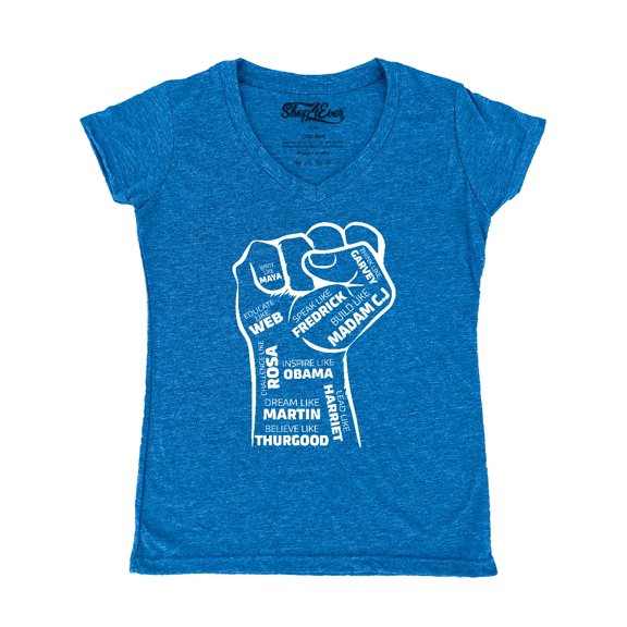 Shop4Ever Women's Inspiring Black Leaders Fist Slim Fit V-Neck T-Shirt Medium Heather Royal Blue
