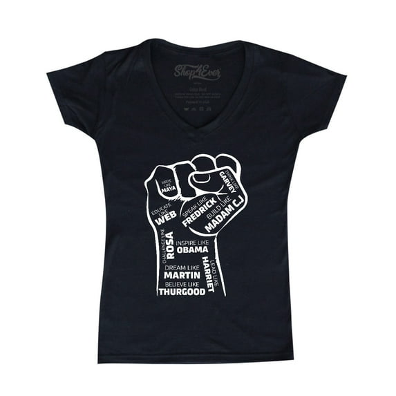 Shop4Ever Women's Inspiring Black Leaders Fist Slim Fit V-Neck T-Shirt Small Black