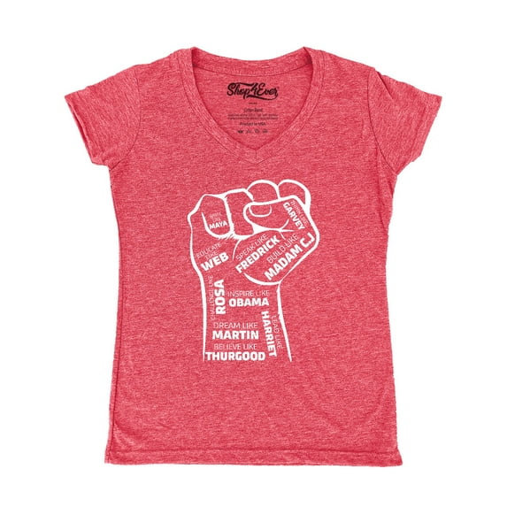 Shop4Ever Women's Inspiring Black Leaders Fist Slim Fit V-Neck T-Shirt X-Small Heather Red