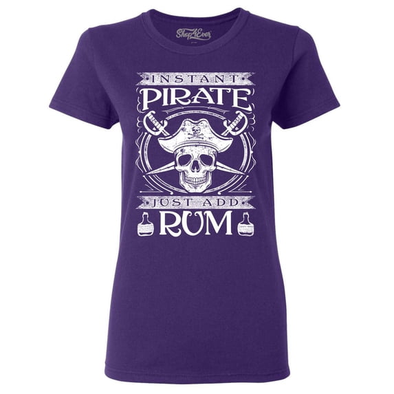 Shop4Ever Women's Instant Pirate Just Add Rum Graphic T-Shirt XXX-Large Purple