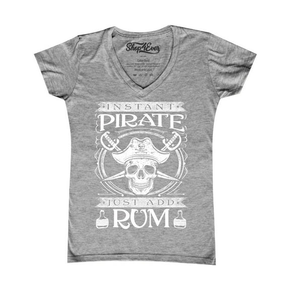 Shop4Ever Women's Instant Pirate Just Add Rum Slim Fit V-Neck T-Shirt X-Large Sports Grey