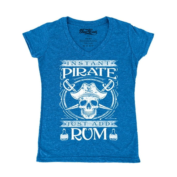 Shop4Ever Women's Instant Pirate Just Add Rum Slim Fit V-Neck T-Shirt XX-Large Heather Royal Blue