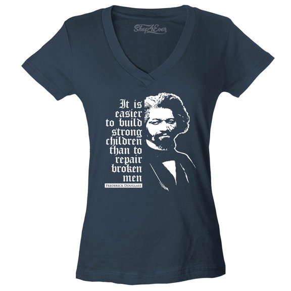 Shop4Ever Women's It Is Easier to Build Strong Children Fred Douglass Slim Fit V-Neck T-Shirt XX-Large Charcoal