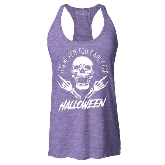 Shop4Ever Women's It's Never Too Early for Halloween Skull Skeleton Racerback Tank Top Medium Purple