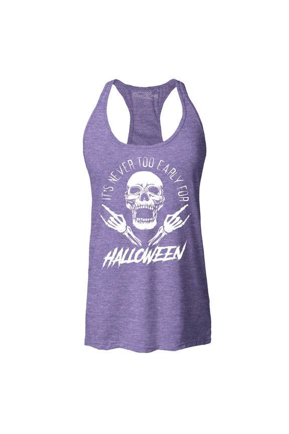 Women's It's Never Too Early for Halloween Skull Skeleton Racerback Tank Top X-Large Purple