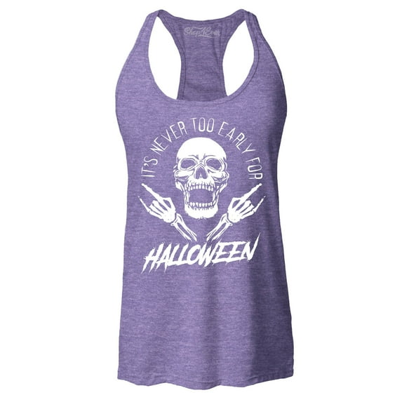 Shop4Ever Women's It's Never Too Early for Halloween Skull Skeleton Racerback Tank Top X-Small Purple