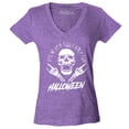 thumbnail image 1 of Shop4Ever Women's It's Never Too Early for Halloween Skull Skeleton Slim Fit V-Neck T-Shirt Medium Heather Purple, 1 of 5