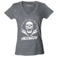 thumbnail image 1 of Shop4Ever Women's It's Never Too Early for Halloween Skull Skeleton Slim Fit V-Neck T-Shirt Small Heather Charcoal, 1 of 5