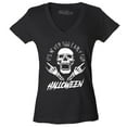 thumbnail image 1 of Shop4Ever Women's It's Never Too Early for Halloween Skull Skeleton Slim Fit V-Neck T-Shirt X-Small Black, 1 of 5