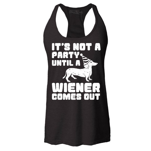 Shop4Ever Women's It's Not a Party Until The Wiener Comes Out Funny Dachshund Racerback Tank Top Large Black