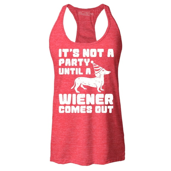 Shop4Ever Women's It's Not a Party Until The Wiener Comes Out Funny Dachshund  Racerback Tank Top Medium Red