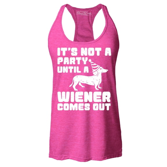 Shop4Ever Women's It's Not a Party Until The Wiener Comes Out Funny Dachshund Racerback Tank Top X-Large Fuchsia