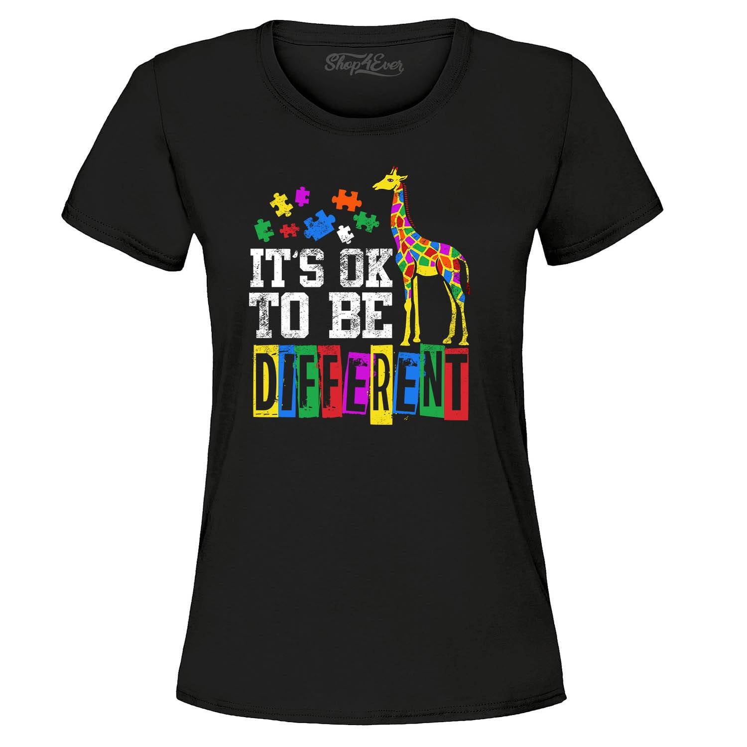 Shop4Ever Women's It's OK to Be Different Autism Awareness Giraffe Graphic T-Shirt XXX-Large Black