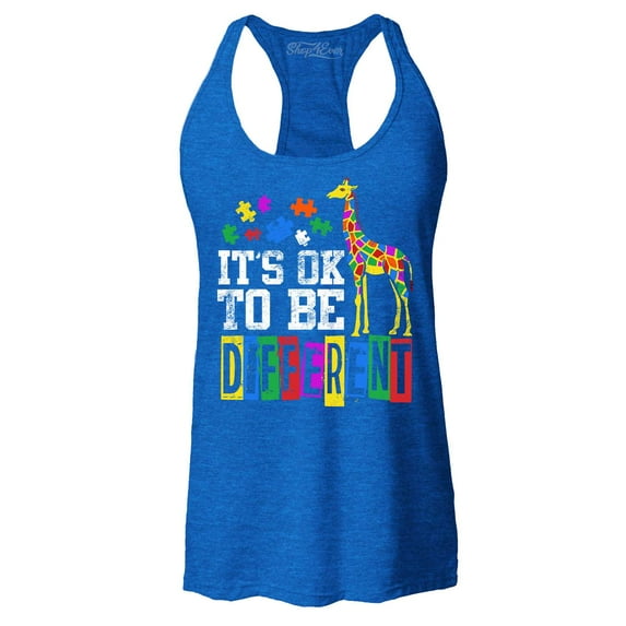Shop4Ever Women's It's OK to Be Different Autism Awareness Giraffe Racerback Tank Top Medium Royal Blue