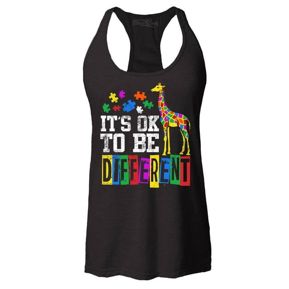 Shop4Ever Women's It's OK to Be Different Autism Awareness Giraffe Racerback Tank Top X-Small Black