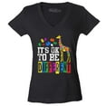 thumbnail image 1 of Shop4Ever Women's It's OK to Be Different Autism Awareness Giraffe Slim Fit V-Neck T-Shirt X-Small Black, 1 of 5